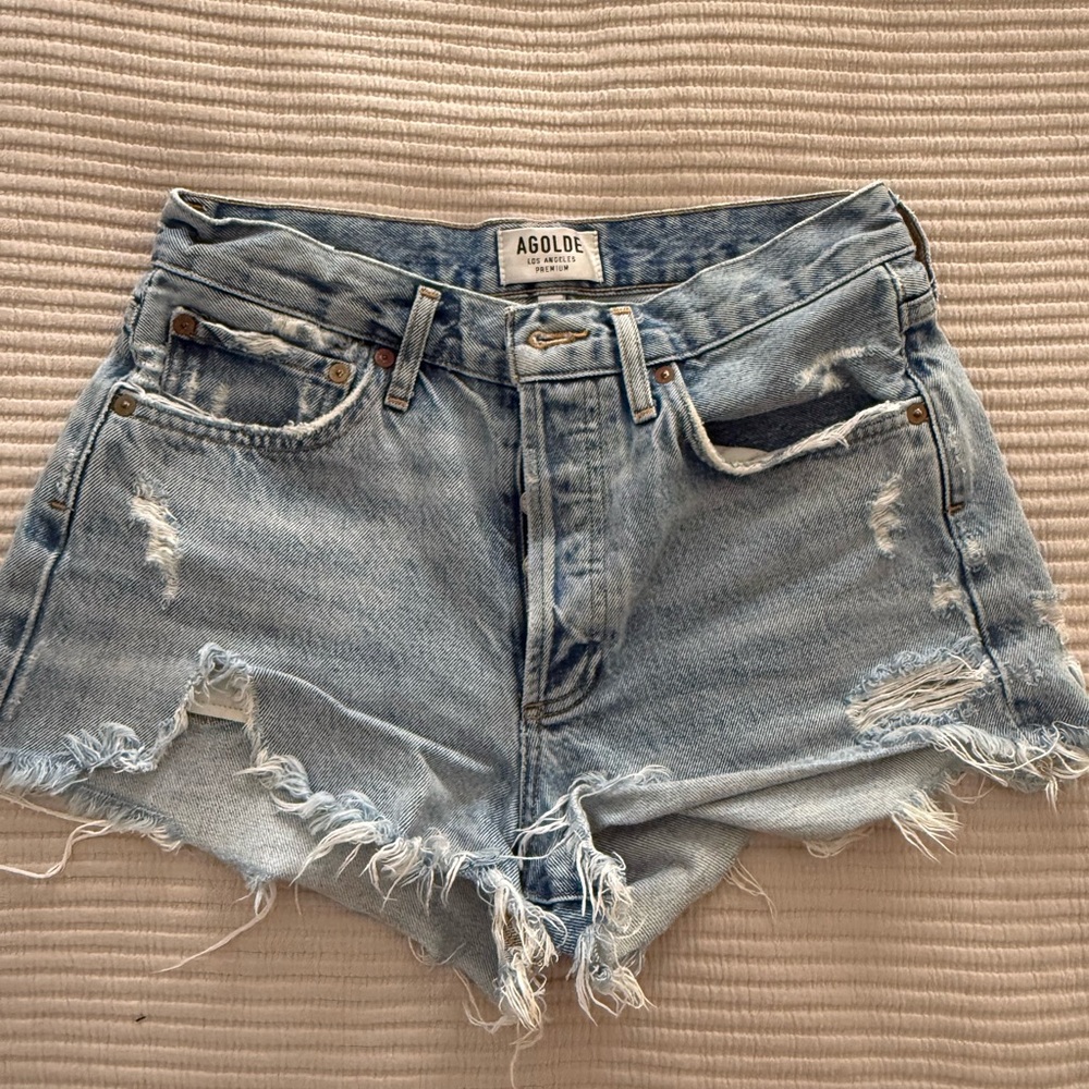 Agolde Women's Ripped Jean Shorts - Light Blue